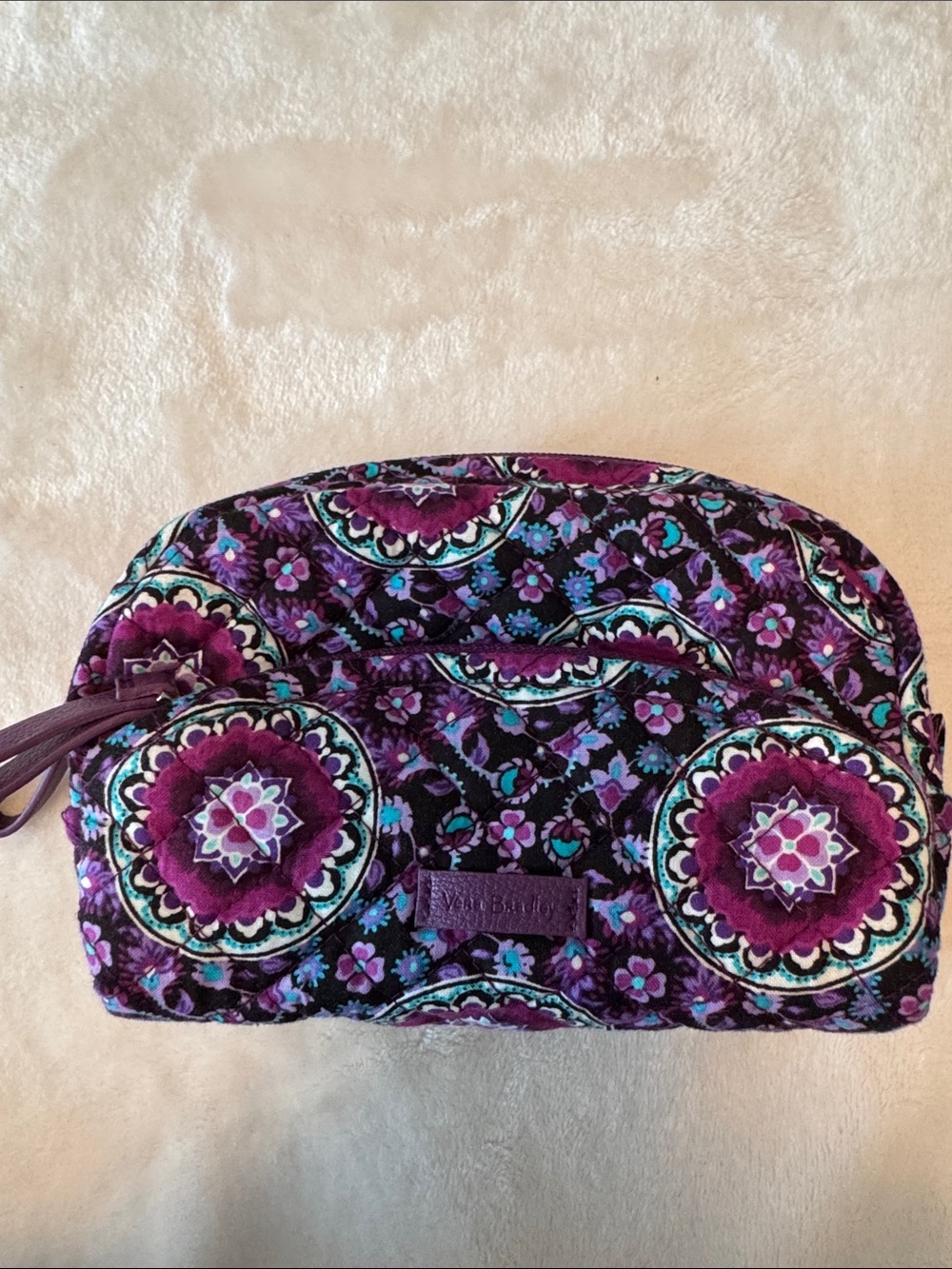 Vera Bradley Purple Floral Medallion Quilted Cosmetic Pouch